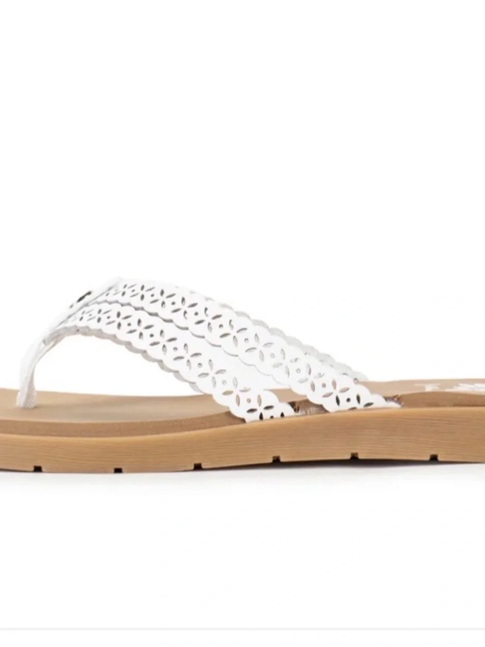 Yellow Box Women's White Laser-Cut Thong Sandal - Picture 3 of 6